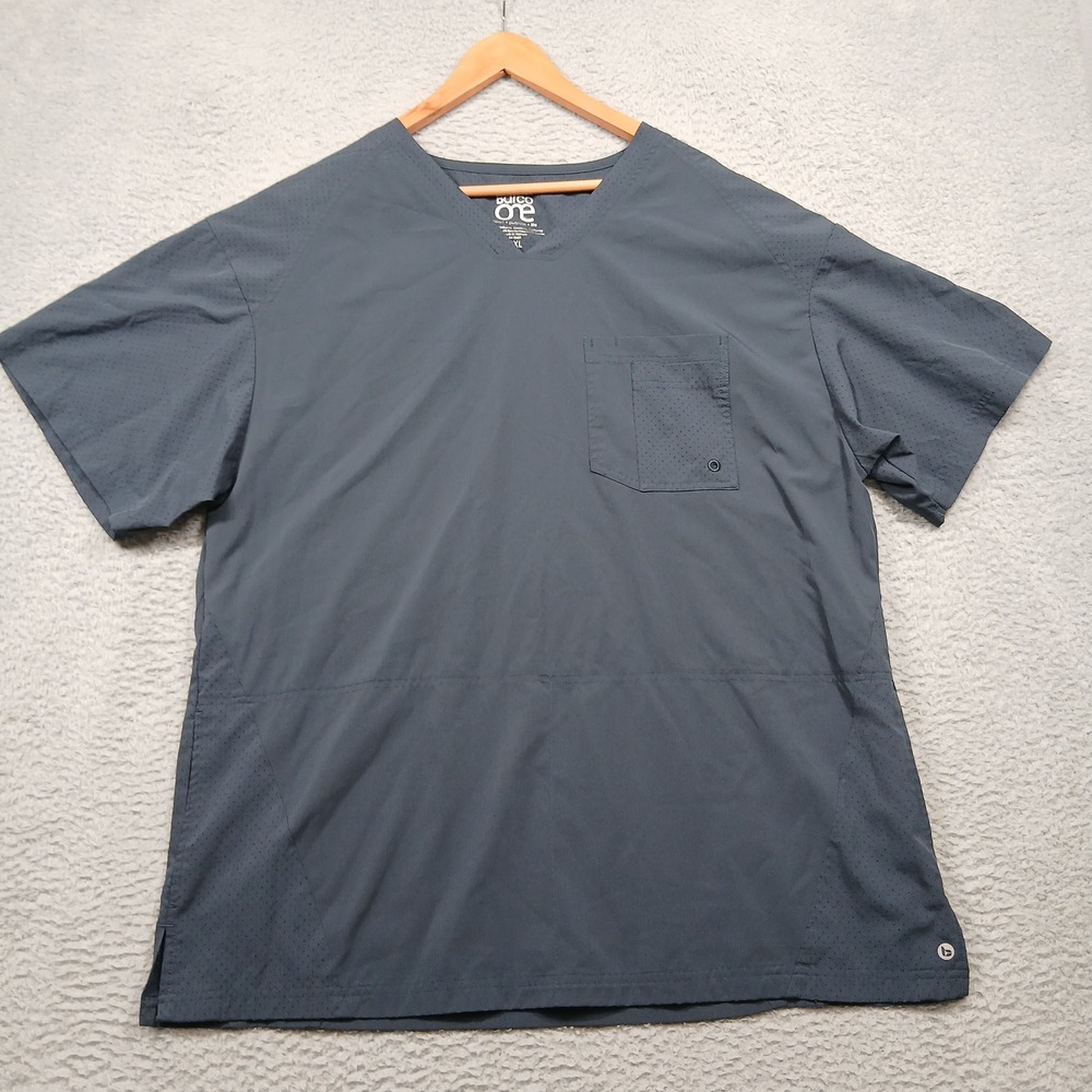 Barco One Men's 2XL Gray‎ Scrub Top Recycled Polyester Spandex Stretch